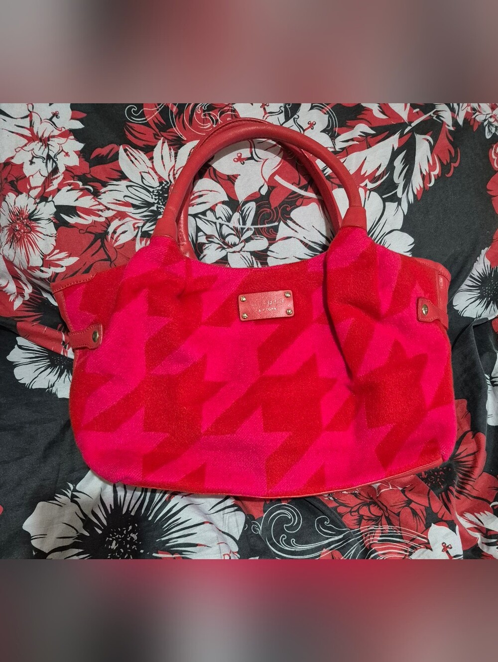 kate spade Pink and Red Houndstooth Shoulder Tote